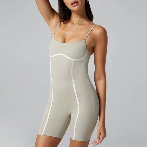 Custom Women’s Yoga Jumpsuit – Sexy Scoopneck Short Romper with White Line Design