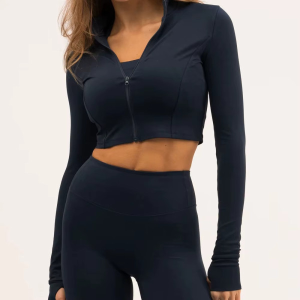 Custom Women's Yoga Crop Jacket – 4-Way Stretch Nylon Spandex Full Zip Fitness Tracksuit Top