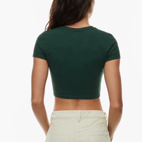 Custom Women’s O-Neck Crop Top – Slim Fit OEM Short Casual T-Shirt for Activewear