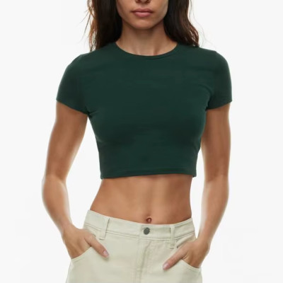 Custom Women’s O-Neck Crop Top – Slim Fit OEM Short Casual T-Shirt for Activewear