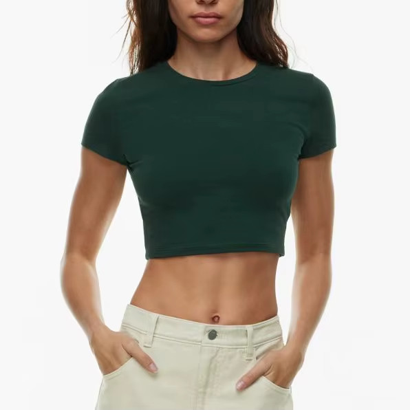 Custom Women’s O-Neck Crop Top – Slim Fit OEM Short Casual T-Shirt for Activewear