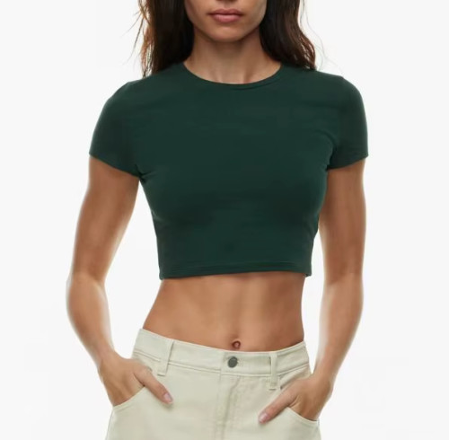 Custom Women’s O-Neck Crop Top – Slim Fit OEM Short Casual T-Shirt for Activewear