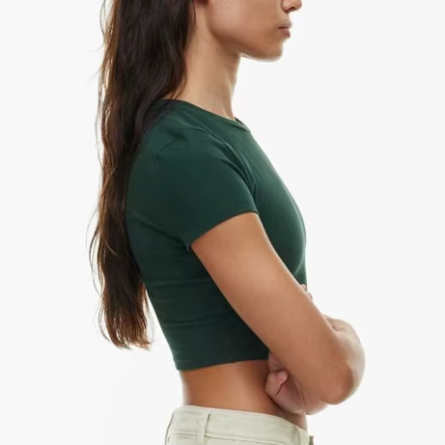 Custom Women’s O-Neck Crop Top – Slim Fit OEM Short Casual T-Shirt for Activewear