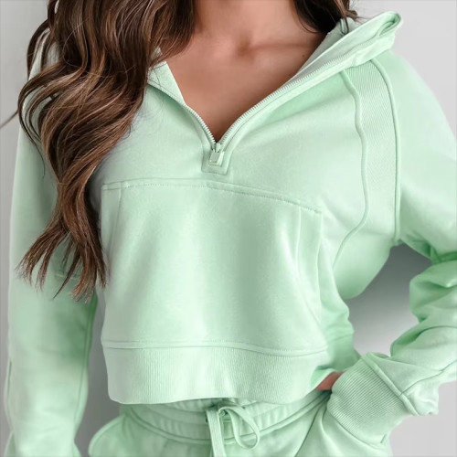 Women’s 2-Piece Set | Half-Zip Crop Hoodie & Long Sleeve Skirt | Casual Activewear Outfit