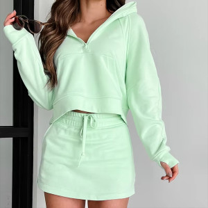 Women’s 2-Piece Set | Half-Zip Crop Hoodie & Long Sleeve Skirt | Casual Activewear Outfit