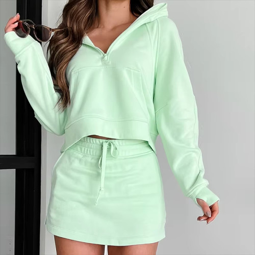 Women’s 2-Piece Set | Half-Zip Crop Hoodie & Long Sleeve Skirt | Casual Activewear Outfit