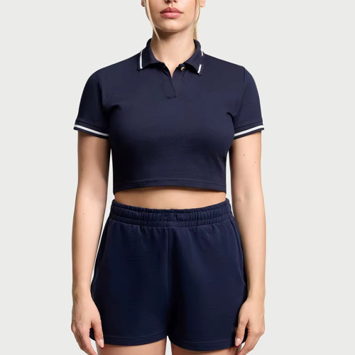 Women’s Crop Polo Shirt | Pickleball & Tennis Wear | Breathable Fashion Golf Gym Top