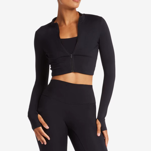 Women’s Workout Jacket Set | Zip Up Crop Yoga Jacket & High Waist Leggings | Athletic Activewear