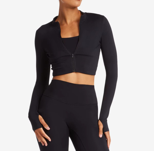 Women’s Workout Jacket Set | Zip Up Crop Yoga Jacket & High Waist Leggings | Athletic Activewear