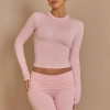 Women’s Crop Top | Long Sleeve Round Neck Quick Dry Gym Top | Fitted Pink Activewear