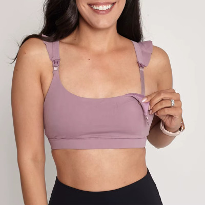 Women’s Nursing Sports Bra | Lightweight Stretchy Ruffle Design | Medium Support Activewear
