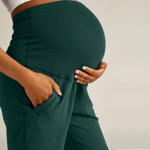Women’s Maternity Sweatpants | Cotton Breathable Jogger Pants | Ribbed Waist Pregnancy Pants
