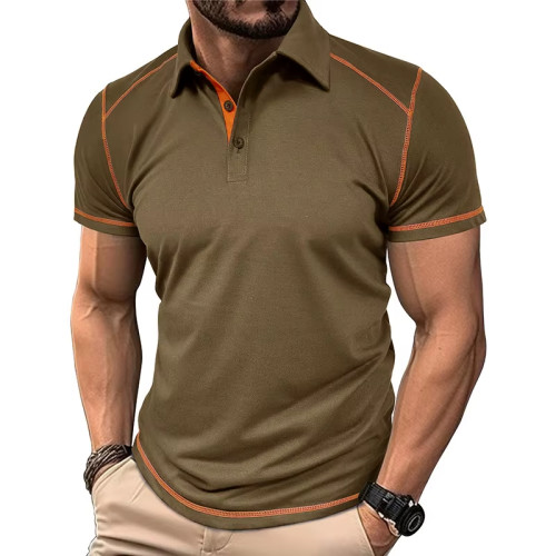 Custom Men's Polo Shirt | Short Sleeve Splicing Print | Golf Shirt with Turn-Down Collar & Buttons