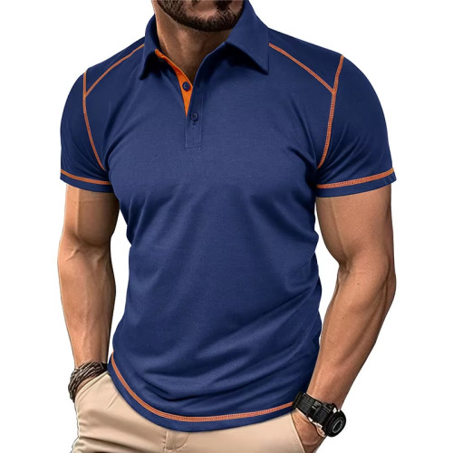 Custom Men's Polo Shirt | Short Sleeve Splicing Print | Golf Shirt with Turn-Down Collar & Buttons