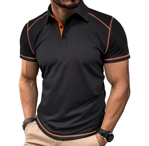 Custom Men's Polo Shirt | Short Sleeve Splicing Print | Golf Shirt with Turn-Down Collar & Buttons