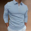 Custom Men’s Polo Shirt | Knitted Vintage Striped Long Sleeve | Quarter Zipper Lapel Golf Sport Top