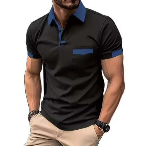 Custom Men’s Polo Shirt | Knitted Short Sleeve Color Block | Turn-Down Collar Golf Casual Top