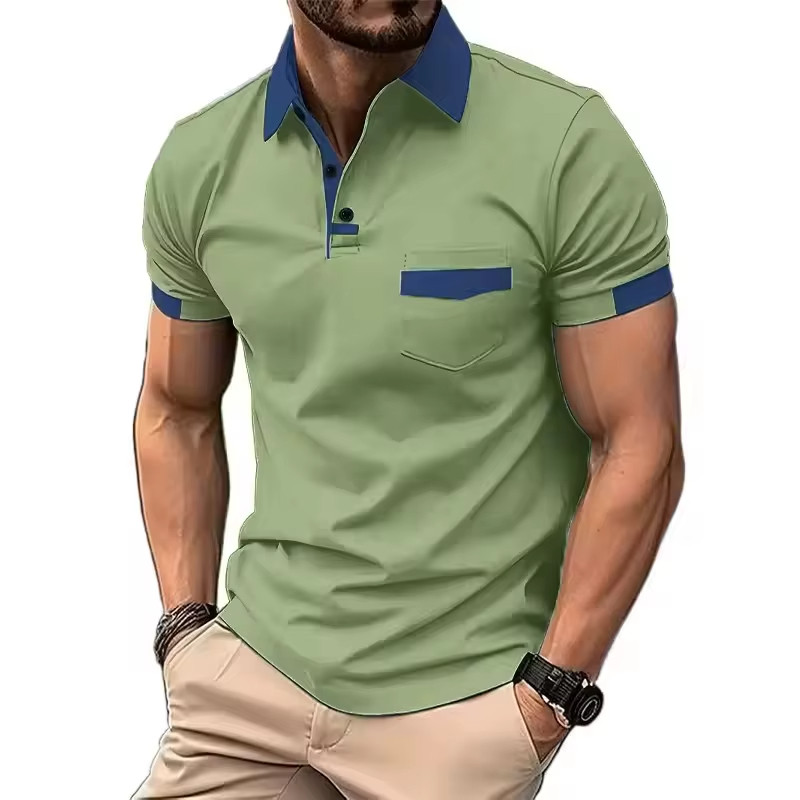 Green Color Block Golf Shirt Men