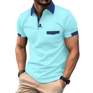 Custom Men’s Polo Shirt | Knitted Short Sleeve Color Block | Turn-Down Collar Golf Casual Top