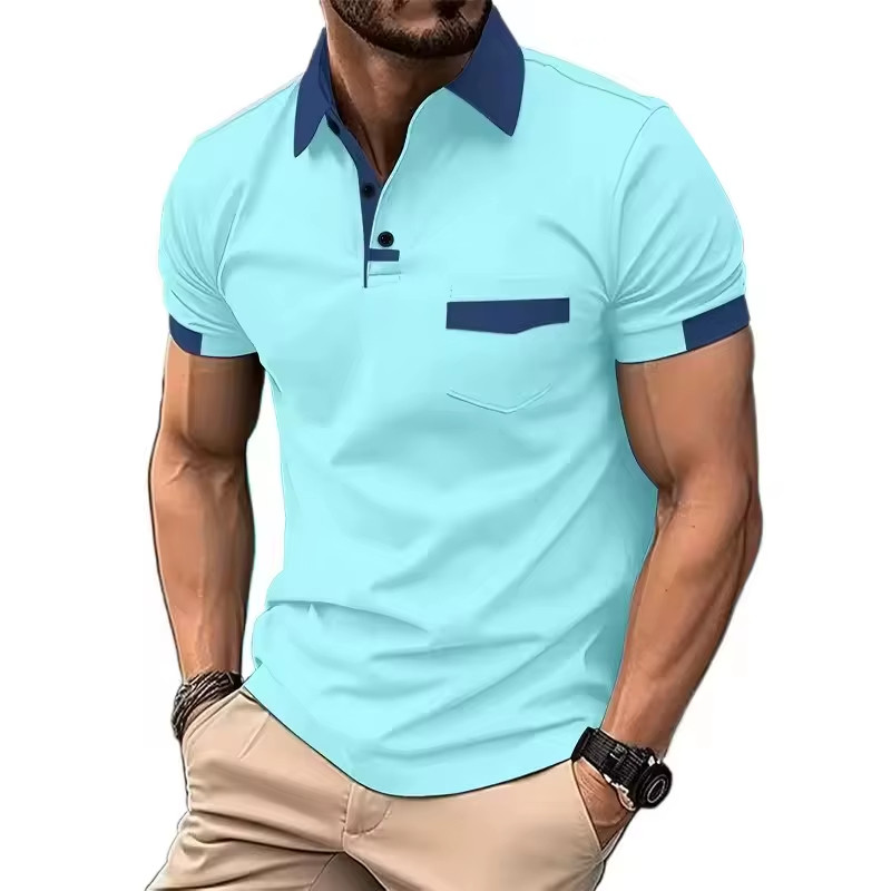 blue Knitted Short Sleeve Polo