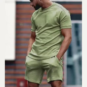 Custom Men's Summer Tracksuit | Breathable Cotton T-Shirt & Striped Shorts | OEM 2-Piece Fitness Set