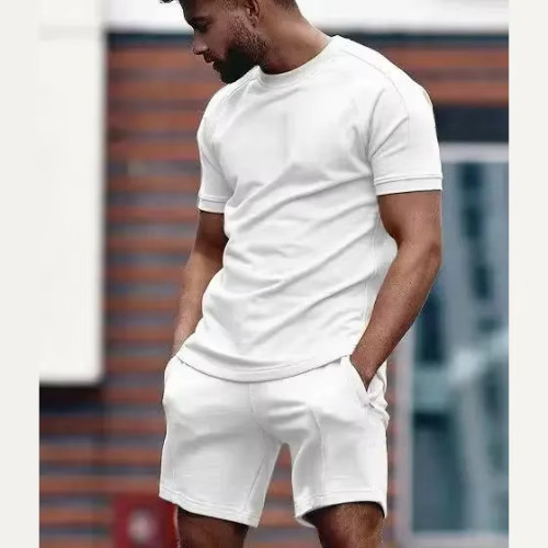 Custom Men's Summer Tracksuit | Breathable Cotton T-Shirt & Striped Shorts | OEM 2-Piece Fitness Set
