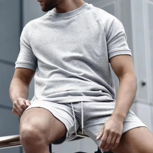 Custom Men's Summer Tracksuit | Breathable Cotton T-Shirt & Striped Shorts | OEM 2-Piece Fitness Set