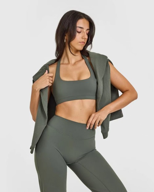 Custom Dark Khaki Wide Leg Leggings | Straight Leg Bottoms for Yoga & Gym | Comfortable Activewear