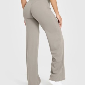 Custom Ash Grey Wide Leg Leggings | Straight Leg Bottoms for Wholesale | OEM Yoga & Gym Activewear
