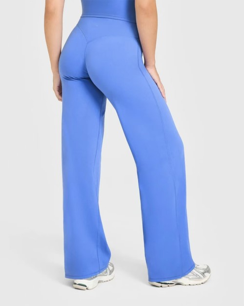 Custom Glaucous Blue Wide Leg Leggings | Straight Leg Bottoms for Wholesale | OEM Yoga & Gym Activewear