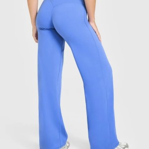 Custom Glaucous Blue Wide Leg Leggings | Straight Leg Bottoms for Wholesale | OEM Yoga & Gym Activewear