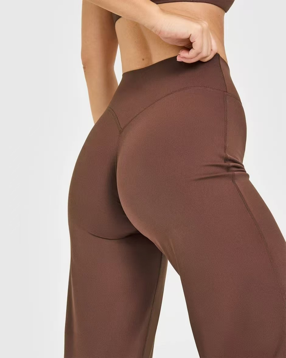 Custom Espresso Brown Wide Leg Leggings with straight leg bottoms