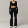 OEM Women's Yoga Set | High Waist Quick Dry Shorts Set | Long Sleeve Crop Top with Flared Pants & Scrunch Butt