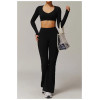 OEM Women's Yoga Set | High Waist Quick Dry Shorts Set | Long Sleeve Crop Top with Flared Pants & Scrunch Butt