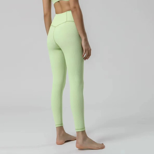 Custom Seamless Ribbed Yoga Pants | Full-Length 4-Way Stretch Nude Fitness Leggings for Women