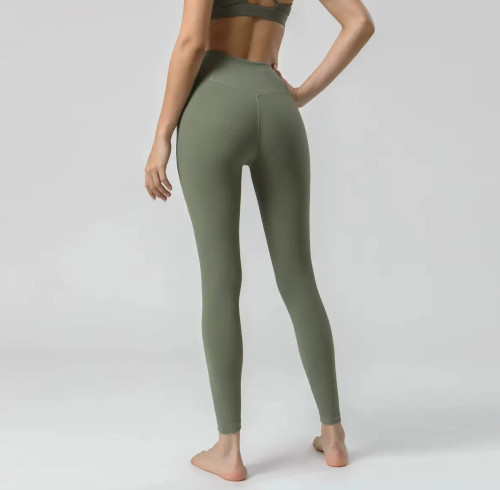 Custom Seamless Ribbed Yoga Pants | Full-Length 4-Way Stretch Nude Fitness Leggings for Women