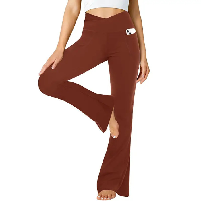 Custom Flare Yoga Pants for Women | Cross Waist Boot Cut Soft Wide Leg Leggings