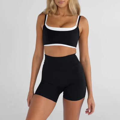 Custom Color Contrast Workout Set | Double Layer Sports Bra & High Waist Gym Leggings