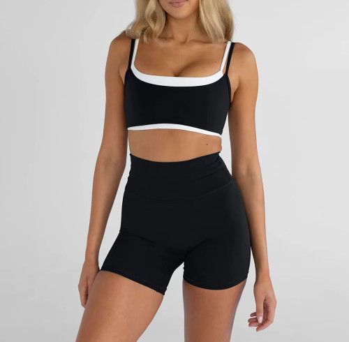 Custom Color Contrast Workout Set | Double Layer Sports Bra & High Waist Gym Leggings