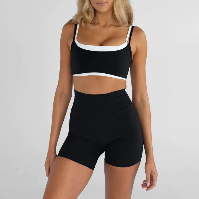 Custom Color Contrast Workout Set | Double Layer Sports Bra & High Waist Gym Leggings