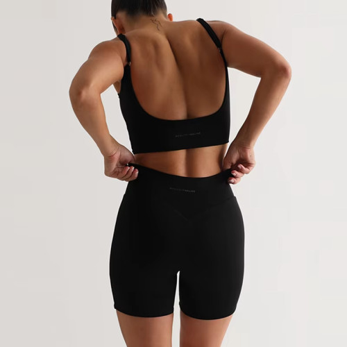 Custom Women’s High Elastic 2-Piece Yoga Set | Adjustable Strap Sports Bra & Sweat-Wicking Shorts