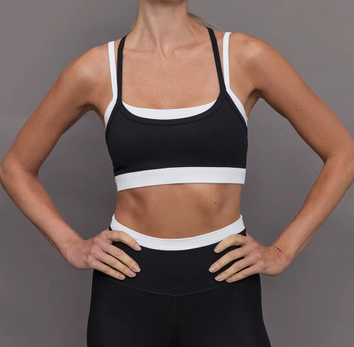 Custom Double Layer Contrast Sports Bra | Stylish Classic Gym Fitness Bra for Women