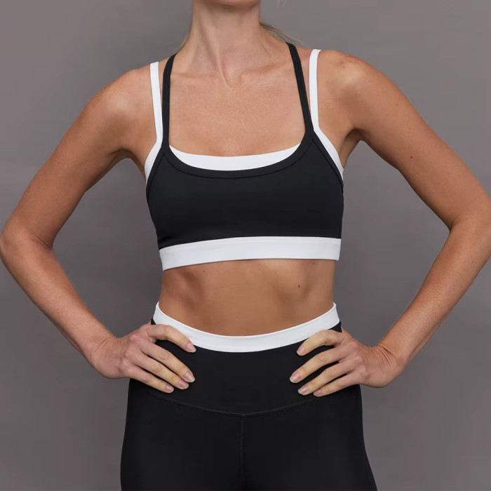 Custom Double Layer Contrast Sports Bra | Stylish Classic Gym Fitness Bra for Women