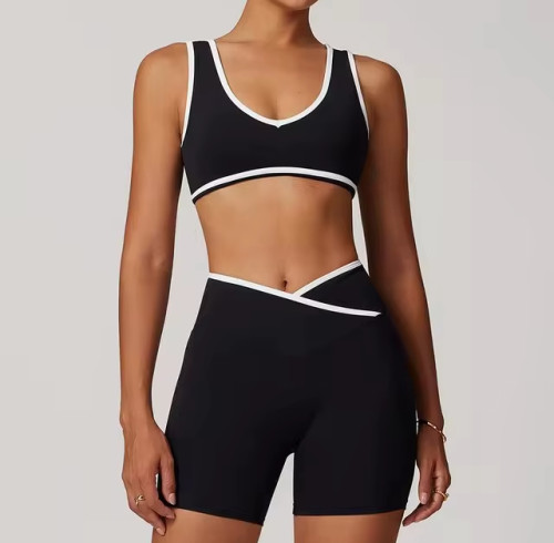 Custom Color Contrast 2-Piece Yoga Set | Sleeveless Sports Bra & Workout Shorts with Wide Straps