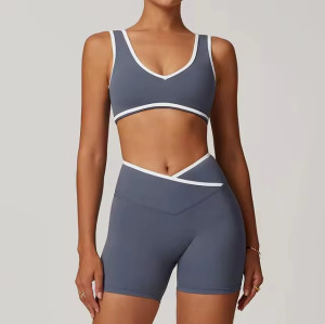 Custom Color Contrast 2-Piece Yoga Set | Sleeveless Sports Bra & Workout Shorts with Wide Straps