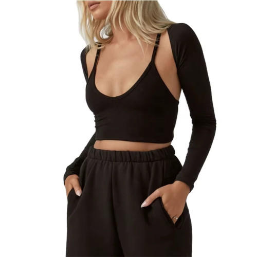 Custom Women's 2-Piece Loungewear Set | Sexy Long Sleeve Crop Top & Cut-Out Back Pants
