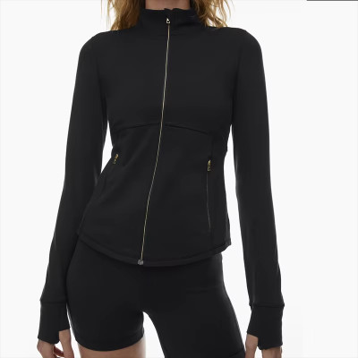 Chaqueta de yoga personalizada para mujer | Top deportivo de manga larga, sostenible, transpirable y de alta elasticidad | Ropa deportiva con cremallera y cuello alto (OEM)