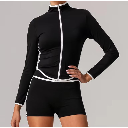 Chaqueta de yoga para mujer con control de abdomen | Top deportivo de manga larga con cremallera y alta elasticidad, con orificios para los pulgares | Tallas grandes para fitness (OEM)
