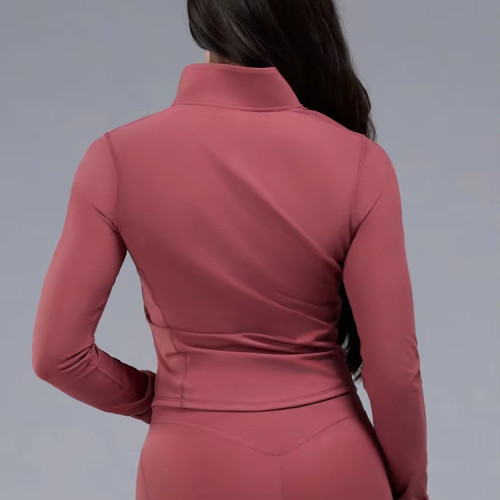 Women's Custom Yoga Jacket | Cropped Zip Up Fitted Training Top with Sleeve Thumbholes | Stretchy Running Gym Activewear OEM