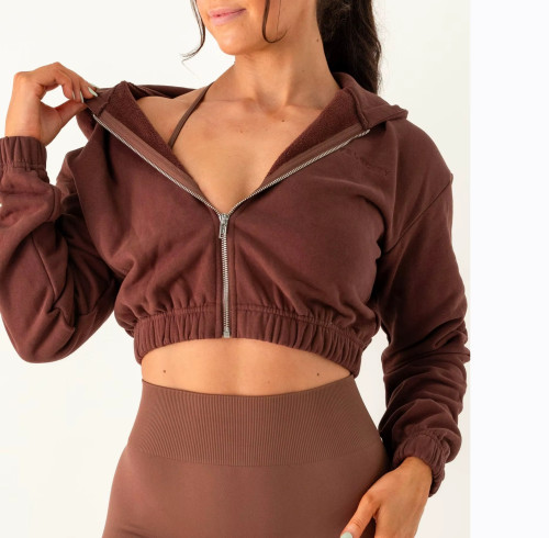 Custom Logo Zip-Up Hoodie | Cropped Heavyweight Sweatshirt Jacket with Printing Options